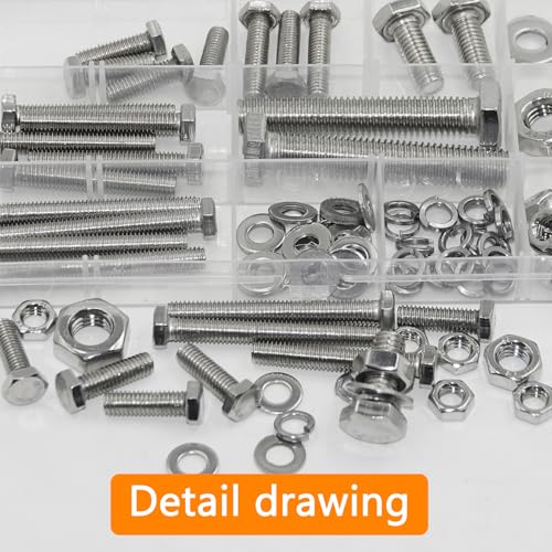 116Pcs M6 M8 M10 Screw Set Metric Bolt Assortment 304 Stainless Steel Nuts and Bolts Set Flat & Spring Washers Hex Head Cap Screws Bolts and Nuts Kit Includes 6 Common Sizes Fully Thread - size: M6 M8 M10-116Pcs