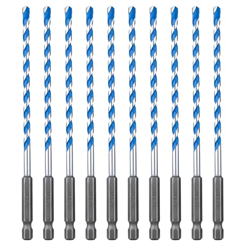 Concrete Drill Bit Set 10 Pcs, 3/16" Masonry Drill Bits, Hex Shank - size: 3/16", 10 Pcs