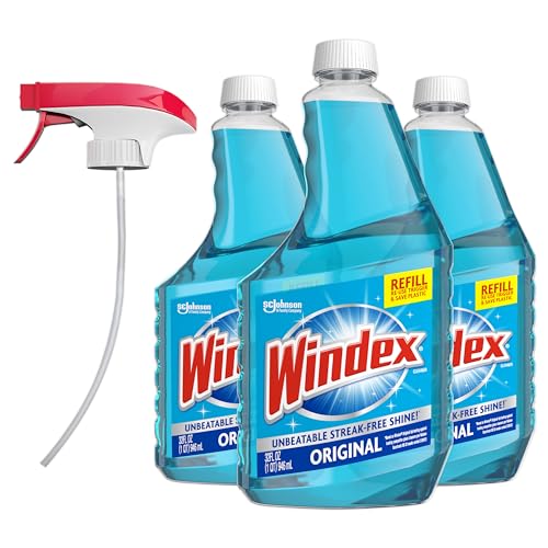 Windex Refill Original Blue Glass and Window Cleaner Bottles + 1 Reusable Spray Trigger, Surface Cleaning Spray, Original Blue Scent, 32 Fl Oz (Pack of 3) - size: 32 Fl Oz (Pack of 3), style: Trigger
