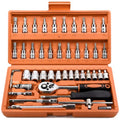 Egofine 46 Pieces 1/4 inch Drive Socket Ratchet Wrench Set, with Bit Socket Set Metric and Extension Bar for Auto Repairing and Household, with Orange Storage Case - style: 1/4" 46 PCS-Orange