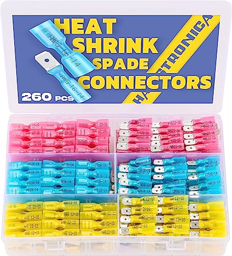 haisstronica 260PCS Heat Shrink Spade Connectors, 22-10 AWG, Male/Female - size: AWG 22-10, style: Male&Female Kit 260PCS