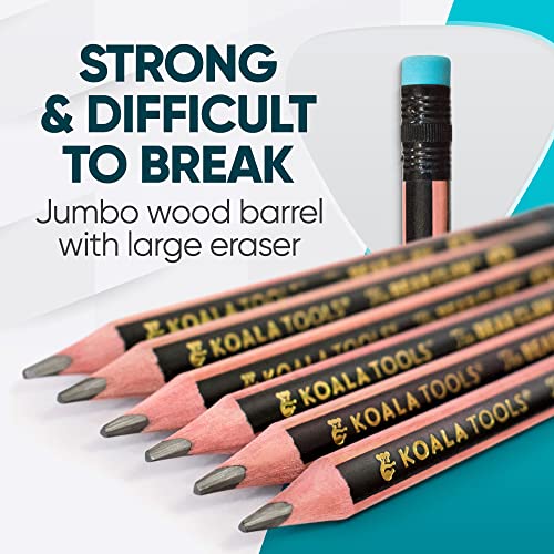 KOALA TOOLS | Bear Claw Pencils 1-Pack (6 Pencils) - Fat, Thick, Strong, Triangular Grip, Graphite, 2B Lead with Eraser - Suitable for Kids, Art, Drawing, Drafting, Sketching & Shading - style: 2B Lead