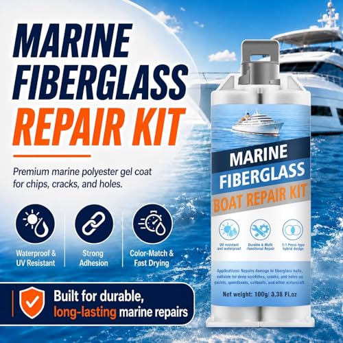 Marine Fiberglass Repair Kit for Boats, Gel Coat Repair Kit with Waterproof Epoxy Filler, Boat Fiberglass Repair Kit to Fix Holes, Chips, Deep Cracks & Scratches, White, Above-Waterline Use
