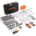 VEVOR Mechanics Tool Set and Socket Set, 1/4" and 3/8" Drive Deep and Standard Sockets, 145 Pcs SAE and Metric Mechanic Tool Kit with Bits, Combination Wrench, Hex Wrenches, Accessories, Storage Case - size: 145-PCS