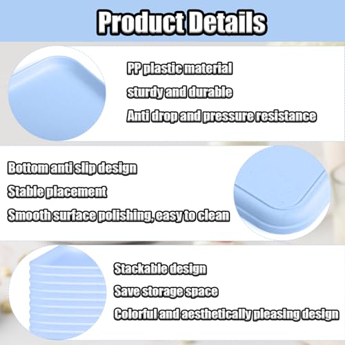 Plastic Serving Trays, 12 Pack Cafeteria Trays Plastic Fast Food Tray for DIY Projects, Painting, Beads, Organizing Supply, 9.4 X 6.7 X 0.6 Inches (Light Blue) - color: Light Blue