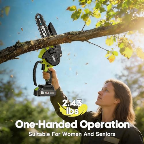 6-inch Mini Chainsaw Cordless: Pure Copper Brushless Motor, High Efficiency, Low Noise, Up to 80-Min Runtime for Trimming, Shrub Pruning and Wood Cutting, Best Gifts for Father, Dad, Husband, Men