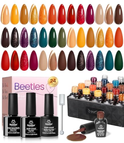 Beetles Fall Gel Nail Polish Colors Set - Red Yellow Cat Eye Gel Polish | 20 Colors Brown Green Soak Off Uv Manicure Kit with Base Glossy Matte Top Coat & Magnet Gift for Women - color: 0-0 Amber Twilight