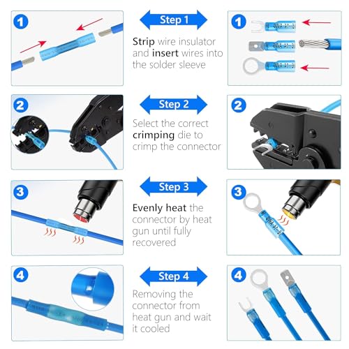 Kuject 540PCS Heat Shrink Wire Connectors Kit, Electrical Waterproof Crimp Butt Terminals, Insulated Spade Connectors for Automotive Marine Boat Truck, Include Rings Forks Spade Butt Splices