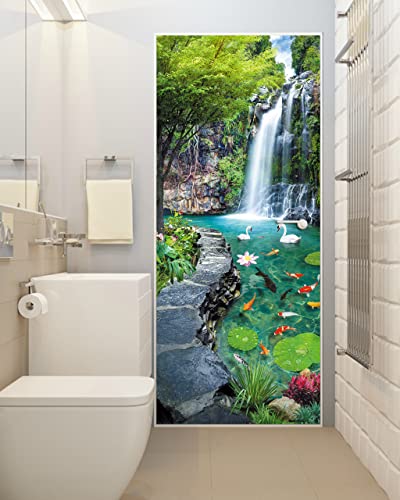 FLFK Door Decal Sticker - Waterfall,Peel and Stick Mural,Combined Size 36"x80",Split into 2 Pieces - color: Mt747, size: 36"x80"