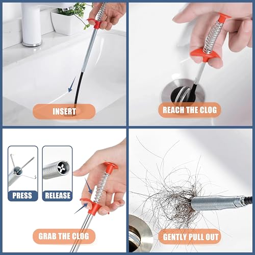 Drain Snake Hair Clog Remover Tool Set - 9 Pack Deep Cleaning Kit | 35.5" 4-Claw Metal Grabber | 25" Flexible Drain Snake | Pipe Brushes, For Sink, Shower, Tub, Toilet, Kitchen, Bathroom, Sewer