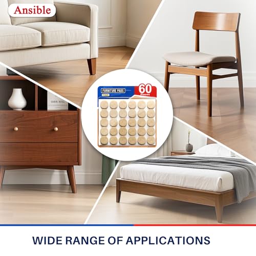 Ansible Felt Furniture Pads Chair Leg Floor Protectors 1" 60PCS - size: 60 PCS 1" Beige, Round