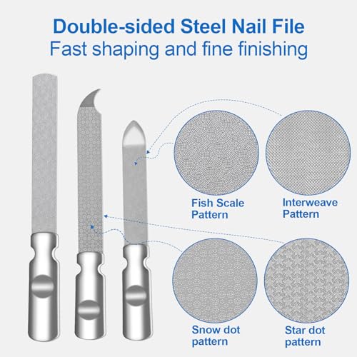 Stainless Steel Nail File (3 Pack) for Natural Nails, Metal Nail Files with Sharp Pointed Tip Fingernail File Sheath Case Double Sided Reusable Flat File Manicure Tool Home Salon Travel Use Men Women - size: 3 Pack Stainless Steel Nail File with PU Case