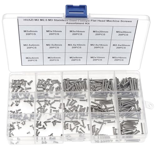 300PCS Metric M2 M2.5 M3 304 SS Phillips Flat Head Machine Screws Kit - size: M2M2.5M3