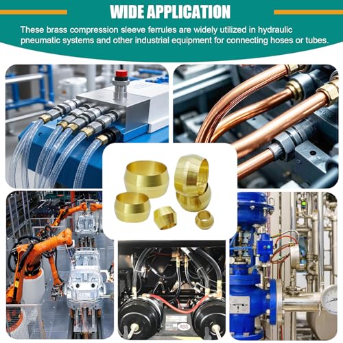 280PCS Brass Compression Sleeves Ferrules, Compression Fitting Ferrule Kit | 6 Sizes 1/2" 3/8" 5/16" 1/4" 3/16" 1/8" Tube OD for Air Water Fuel Oil and Inert Gases Line Repair - color: 280PCS Sleeves Ferrules