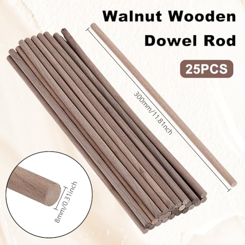 AHANDMAKER 25Pcs Walnut Wooden Dowel Rods, 5/16x11.8 Inch Hardwood Dowels