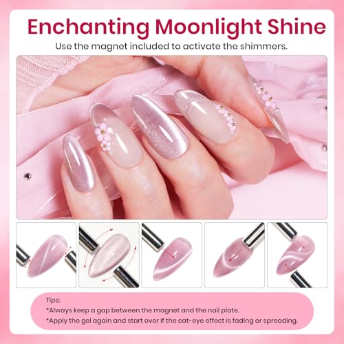 Beetles Nude Cat Eye Gel Nail Polish Set, 6 Colors Nude Gel Polish Kit - color: A - Glass Cat Eye | Nude Reflection