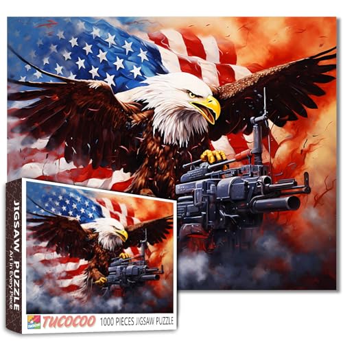 American Flag War Gun Art Jigsaw Puzzles for Adults 1000 Pieces,Bald Eagle Spreading Wings Jigsaw Puzzle 20 x 27 in 4th of July DIY Puzzles Family Challenging Perfect for Game Nights - color: Artwork-16
