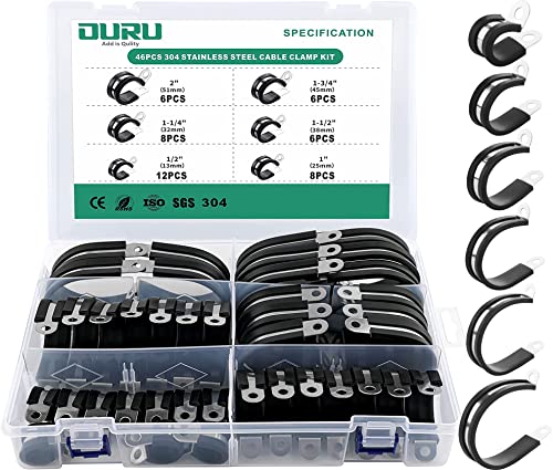 OURU 46PCS Cable Clamps Assortment Kit,Rubber Coated, 1/2"-2" 6 Sizes - size: 46pcs - 1/2", 1", 1-1/4", 1-1/2", 1-3/4", 2"
