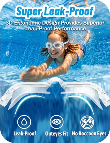 Vvinca Kids Swim Goggles, Swimming Goggles for Kids 3-14 Anti-Fog UV Protection No Leak Pool Glasses for Boys Girls - color: 02 - Transparent