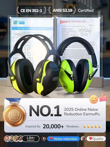 Dr.meter Noise Reduction Ear Muffs, SNR34dB Ear Protection Headphones - color: Black Green