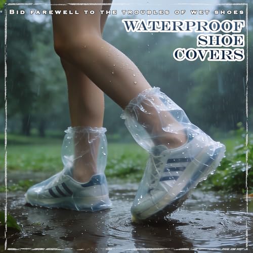 20 Pcs Individually Packaged Rain Shoe Covers, Clear Disposable Plastic Shoe Covers for Rain for Adults, Portable & Wear-Resistant for Rain Snow Disney (Adults, M 20Pcs) - size: Adults M 20Pcs