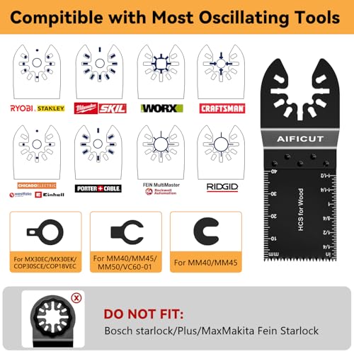 AIFICUT 55 PCS Oscillating Saw Blades Quick Release Universal oscillating Tool Blades Wood Plastics and Metal Multitool Blade Kits for Wood fit Dewalt Rockwell Milwaukee Makita Ryobi