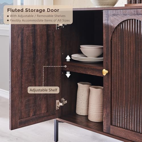 IFGET 123.5" W Modern Arched Sideboard Buffet Cabinet with Storage, Brown - color: Brown, size: 4 Pieces