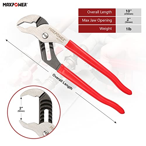 MAXPOWER 10 inch Groove Joint Pliers, Quick Adjustable Serrtated V Jaw Tongue and Groove Pliers - size: 10"