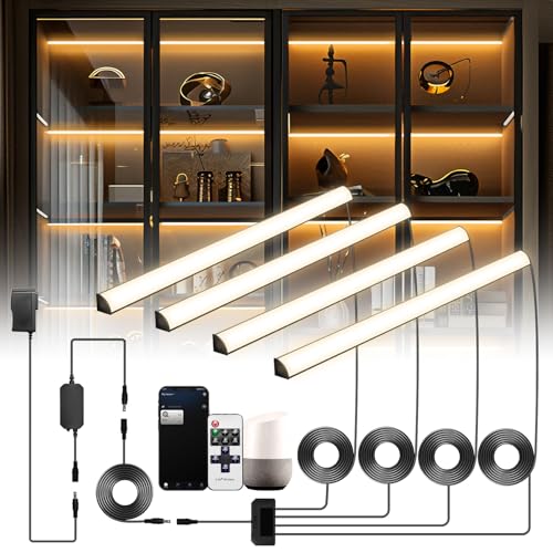 Black Shelf Lights, LED Bookcase Lighting Compatible with Alexa, WiFi Dimmable 2700K Under Shelf Lighting for Bookshelf, Display Case, Cabinets with App, Remote, Memory Function (4Pack 12In) - size: 4Pack 12In
