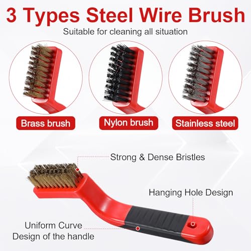 30 Pcs Wire Cleaning Brushes Set, Stainless Steel Nylon Brass Wire Brushes, Metal Brush Grip Paint Remover with Curved Handle for Rust Remover and Paint Removal, Drill, Scrub(Red, Black, Silver, Gold)