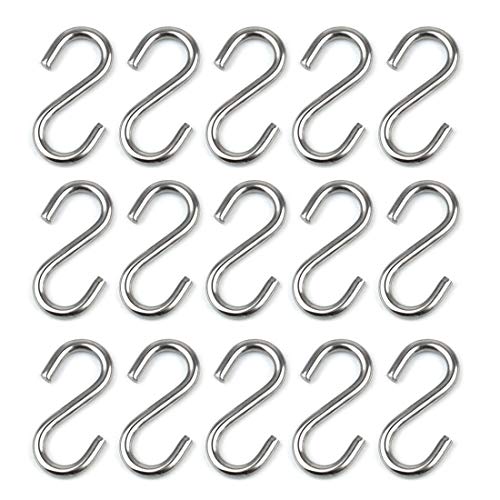 15 Pack Heavy Duty Stainless Steel S Shaped Hooks 2.2 Inch Long 1/5 Inch Thickness S Metal Hooks