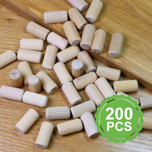 1/2" x 1" Wooden Dowel Pins, FoDau770 Fluted Wood Dowel Rods, Natural Beech Wood Dowel Pegs for Crafts, Woodworking, DIY Furniture - 200 Pieces - size: 1/2" x 1"