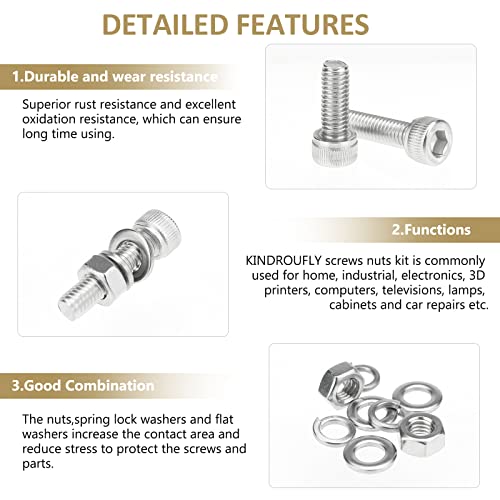 122 Pieces M6 x 10/12 /16/20 /25/30 /35mm Hex Socket Head Cap Screws Nuts Washers Assortment Kit, 304 Stainless Steel, Fully Machine Thread - size: M6, style: Socket Head