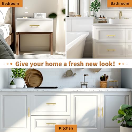 Probrico 5 Pack 3-1/2 Inch Center-to-Center Kitchen Cabinet Pulls T Bar Gold Cabinet Handles Modern Drawer Hardware Dresser Pulls, 6 Inch Total Length - color: Gold, size: hole center 3-1/2"