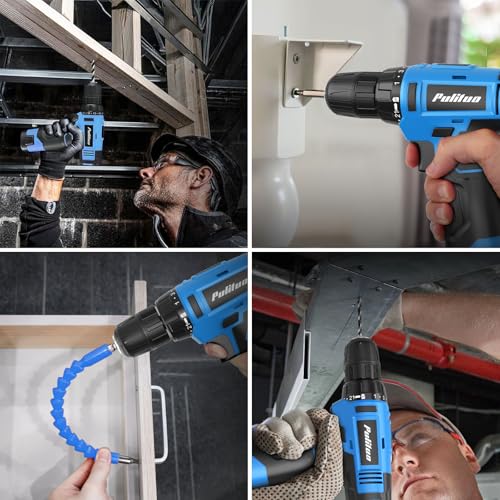 PULITUO Tool Set, 149-Piece Home Drill Set with Blue 12V Cordless Drill, Tool Box, Hand Tool Kits for Women & Men and DIY Enthusiasts, for Home Improvement - style: 12V Set(Blue)
