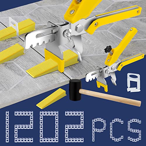 Tile Leveling System with Tile Plier and Rubber Mallet Tile Leveler Tool | 1000 Piece Tile Spacers Clips and 200 Piece Reusable Wedges Kits for Tile and Stone Installation (1/8 Inch) - size: 1/8