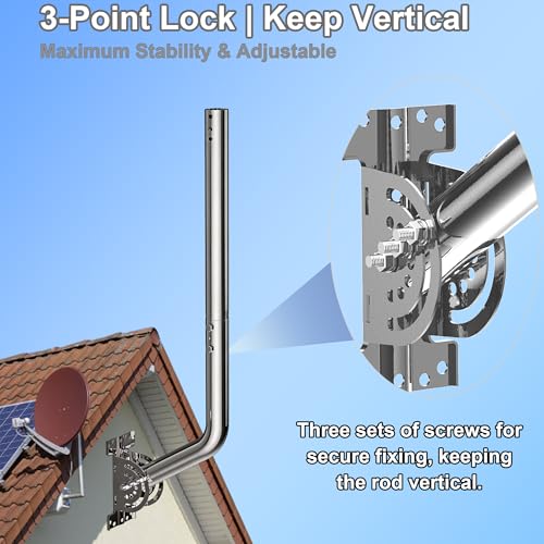 28" Heavy Duty Adjustable Antenna Wall Mount – 430 Stainless Steel J-Pole Solid Mast Bracket for Starlink (Adapter Required), TV Antennas, Weather Stations – 1.38" OD Pivot Base (Silver) - color: 28‘’ Long Wall Mount Silver