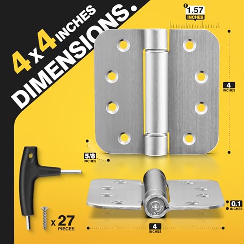KOLET Self Closing Door Hinges, 4 x 4 Inches, Brushed Nickel, 3 Pack - color: Brushed Nickel