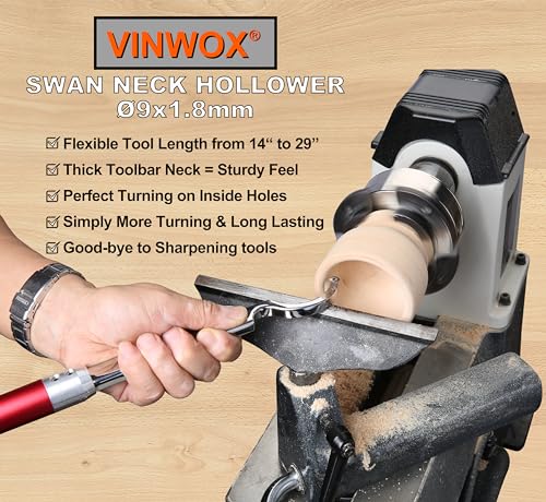 9 PCS Carbide Wood Lathe Turning Tool Set, Pen Turning tools, Including Swan Neck Hollower, Rougher, Finisher, Detailer, Aluminum Handles from 14" to 29", Fine Polished Stainless Steel Shank - size: 9pcs ALU Handle