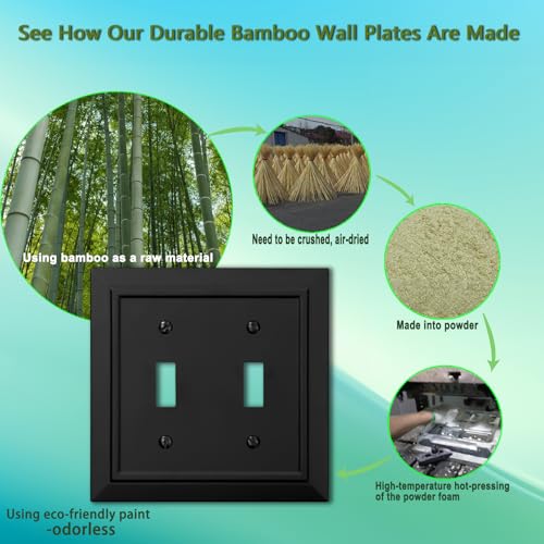 Classic Architecture Wall Plates,Light Switch covers, Electrical Outlet Covers, Duplex receptacle wall plates,Mid Size Bamboo Fiber Material Switch plates Matte Black (2 Gang Toggle 2PK) - style: 2 Gang Toggle 2PK