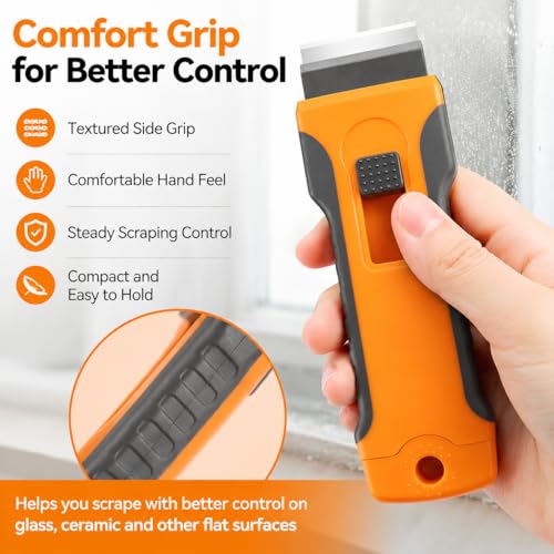 Razor Blade Scraper with 10 Metal Blades – Glass Stovetop Window Cleaner Tool