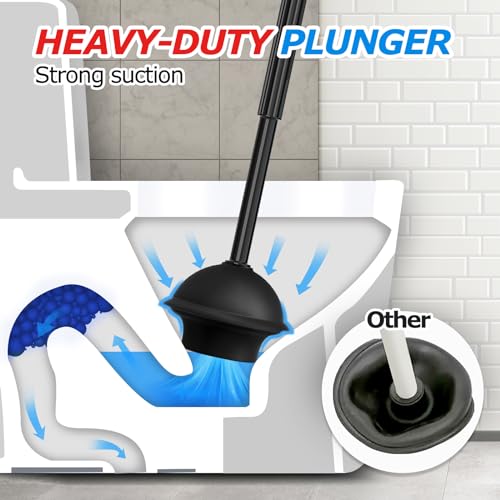 FORASTO 2Pack 2 in 1 Toilet Brush and Plunger Set, Extended Handle Plunger,Toilet Bowl Brush Plunger Set,Bathroom Cleaning Tools,Toilet Brush Plunger Combo,Cleaning Brush,Cleaning Supplies | 21" Extended, Cleaning Gloves, Heavy Duty Rubber Toilet Bowl Cle
