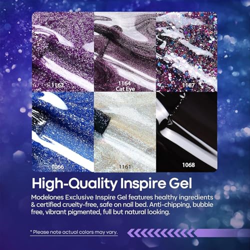 modelones Color Changing Cat Eye Gel Nail Polish Set, 6 Colors Glitter - color: A A5 Cat Eye Special Gel