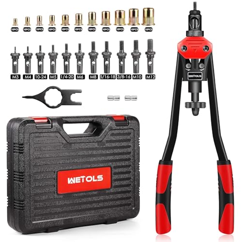 WETOLS Rivet Nut Tool Kit, 16'' Rivnut Tool with 11 Metric and SAE Mandrels - size: 16" rivet nut tool with 11 mandrels
