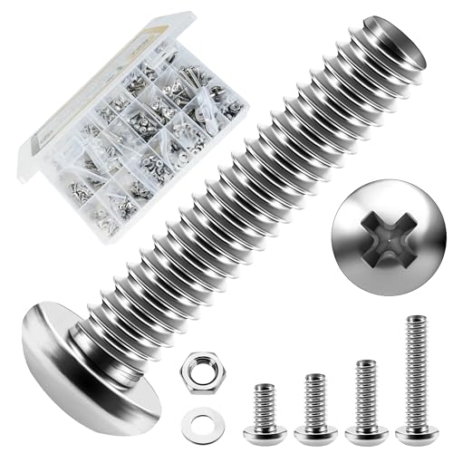 Mywish 740Pcs #4-40#6-32#8-32#10-24 Machine Screw Assortment Kit, Phillips Pan Head Assorted Screws Nuts and Bolts, Stainless Steel Screws Bolts Kit - style: 740Pcs SAE Pan Head