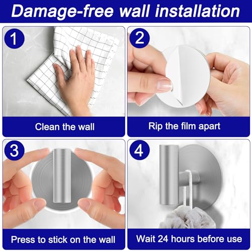 Bntuk Wall Towel Hooks, Adhesive Hooks for Coat Waterproof Shower Hooks - color: Sliver, size: 4 Pack