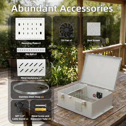 Joinfworld Outdoor Electrical Box 18.1x12.6x6.4 White Waterproof - size: 18.1"x12.6"x6.4" (New Latch)