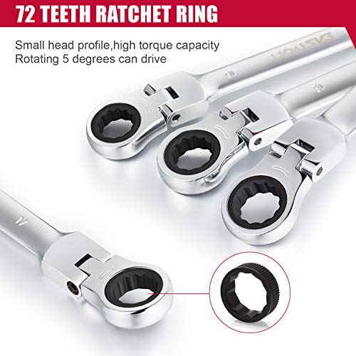 Eastvolt 12-Piece Flex-Head Ratcheting Wrench Set, Metric 8mm-19mm, Combination Ended Spanner kits, Chrome Vanadium Steel with Toolbox, EVHT1201 (Pack of 5) - size: Wrench set (Pack of 5)