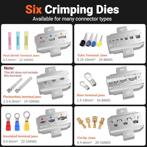 Preciva 6 PCS Crimping Tool Set with 395 PCS Connectors, Ratcheting Wire Crimper Tool for Heat Shrink,Insulated Connectors,Open Barrel,Circlip Terminals,Tube Terminals,Solar - size: 395