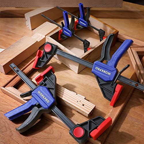 WORKPRO 4-Piece Mini Bar Clamp Set, 6"(2) & 4-1/2"(2) Wood Clamps, Blue - color: Blue, size: 4-Pack 4-1/2" and 6" Bar Clamps